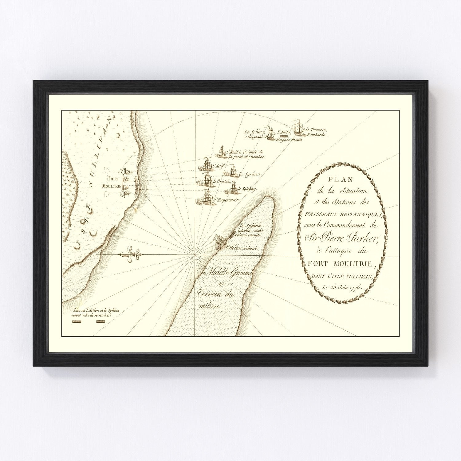 Vintage Battle of Sullivan's Island Map 1787