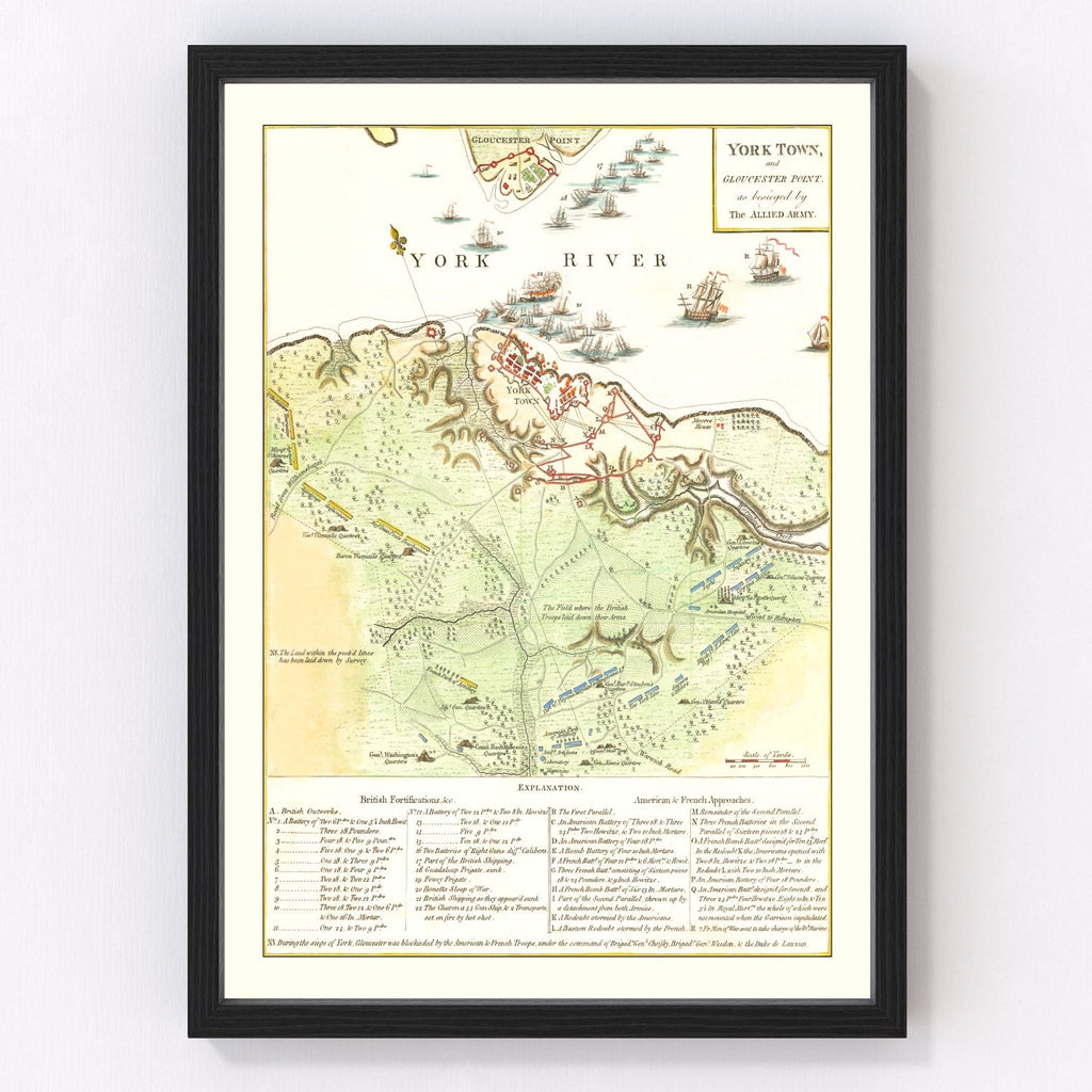 Vintage Yorktown & Gloucester Map 1788
