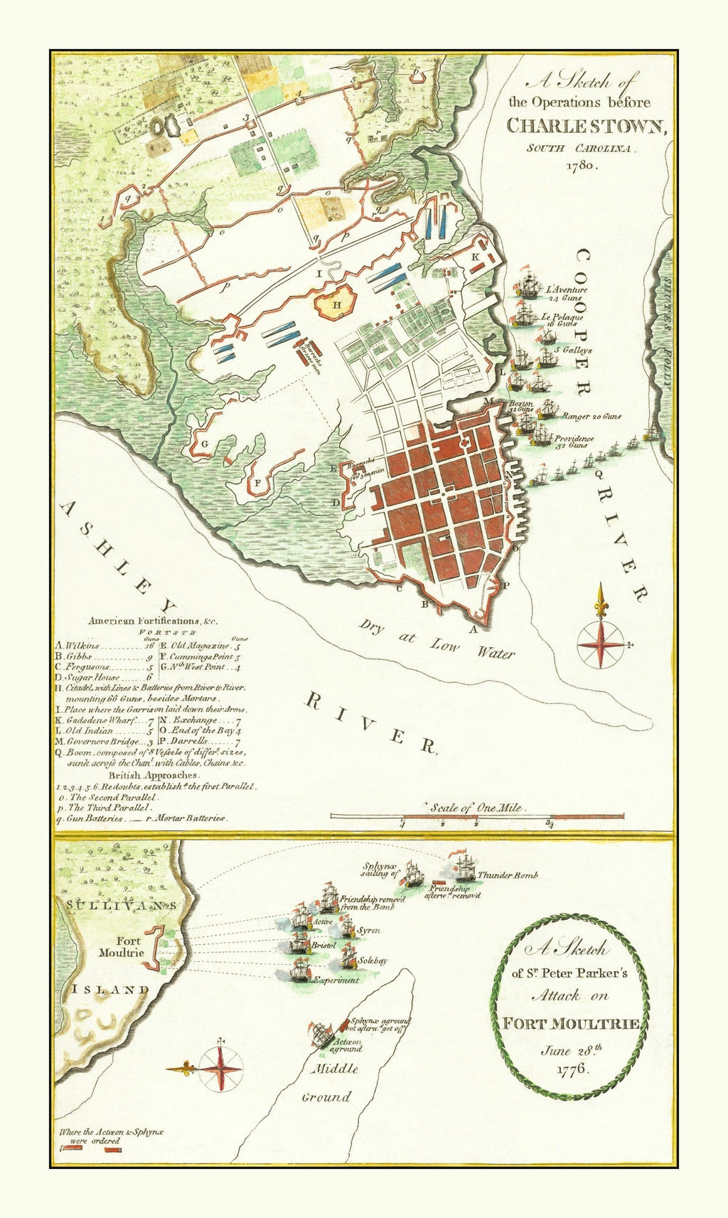 Vintage Fort Moultrie Map 1780
