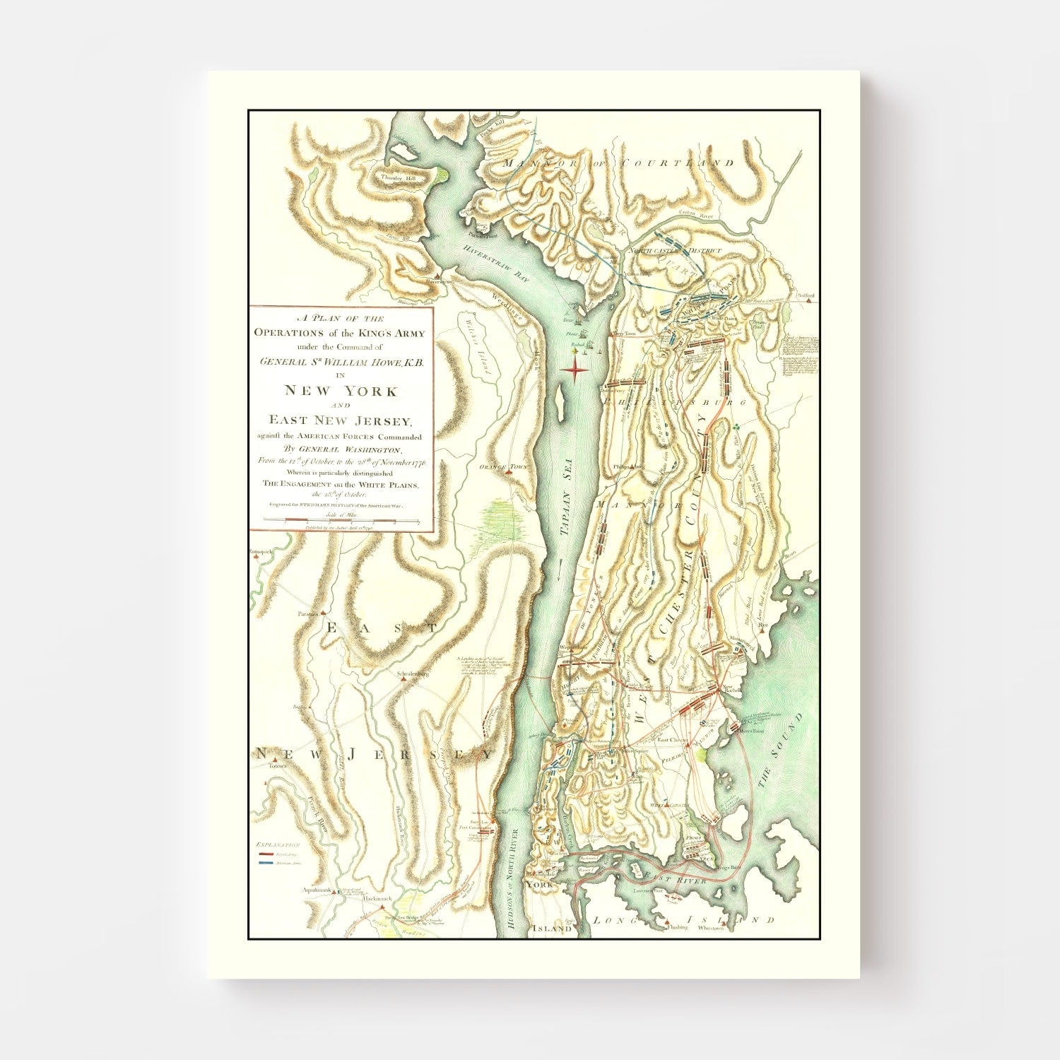 Vintage New York & East New Jersey War Map 1793