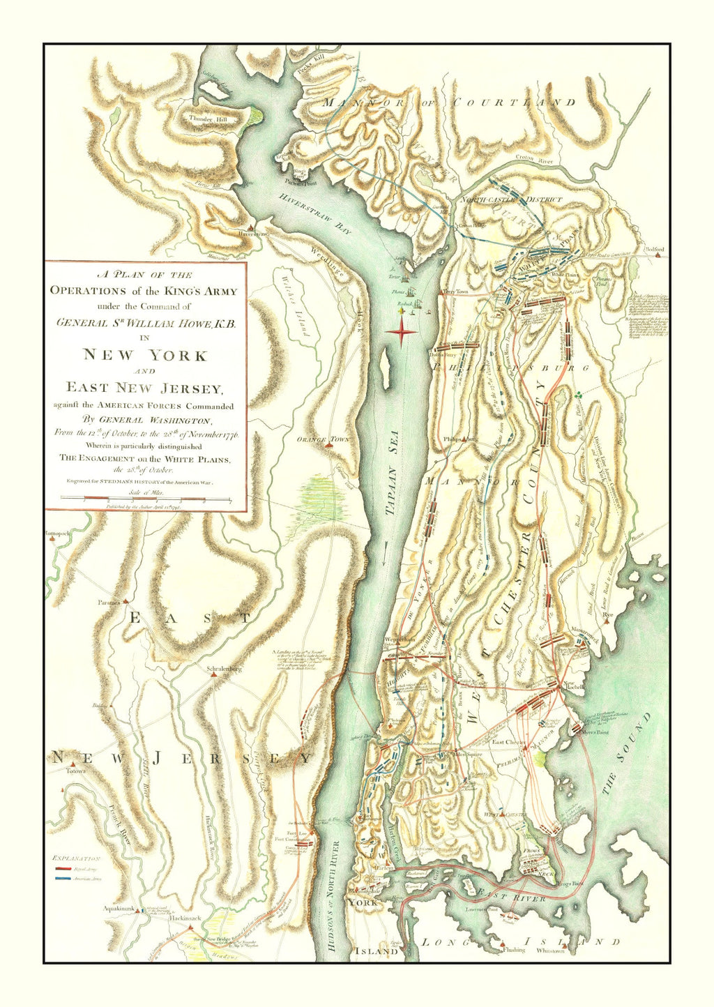 Vintage New York & East New Jersey War Map 1793
