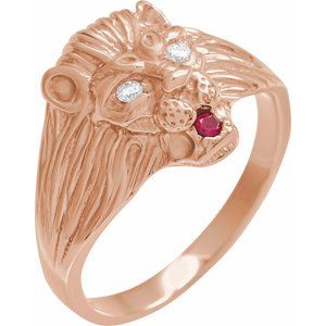 14K Rose Gold .06 CTW Natural Diamond & Natural Ruby Lion Head Ring