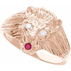 14K Rose Gold .06 CTW Natural Diamond & Natural Ruby Lion Head Ring