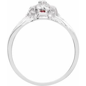 14K White Gold .06 CTW Natural Diamond & Natural Ruby Lion Head Ring