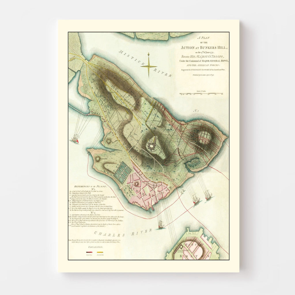 Vintage Battle of Bunker Hill Map 1793