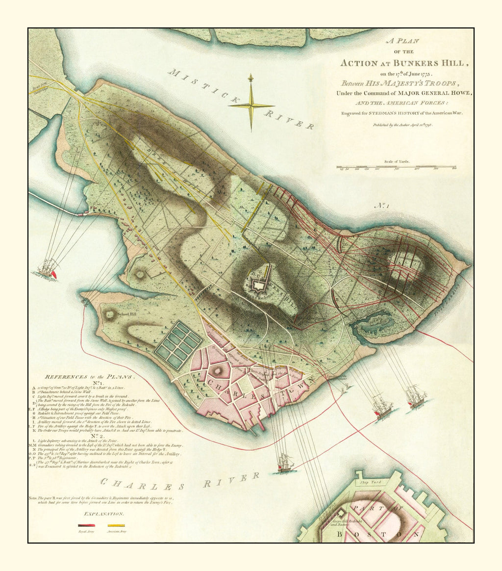 Vintage Battle of Bunker Hill Map 1793