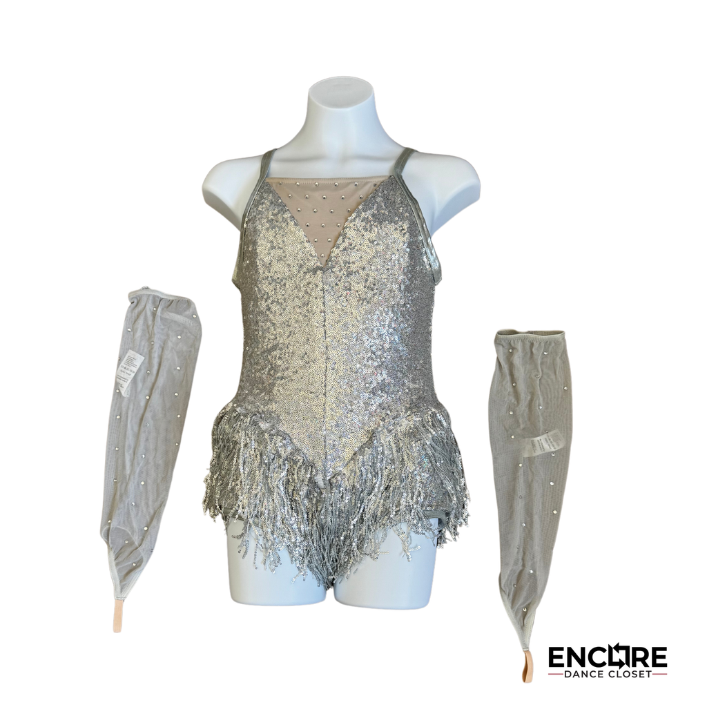 Sparkling Silver Sequin Leotard with Fringe 2