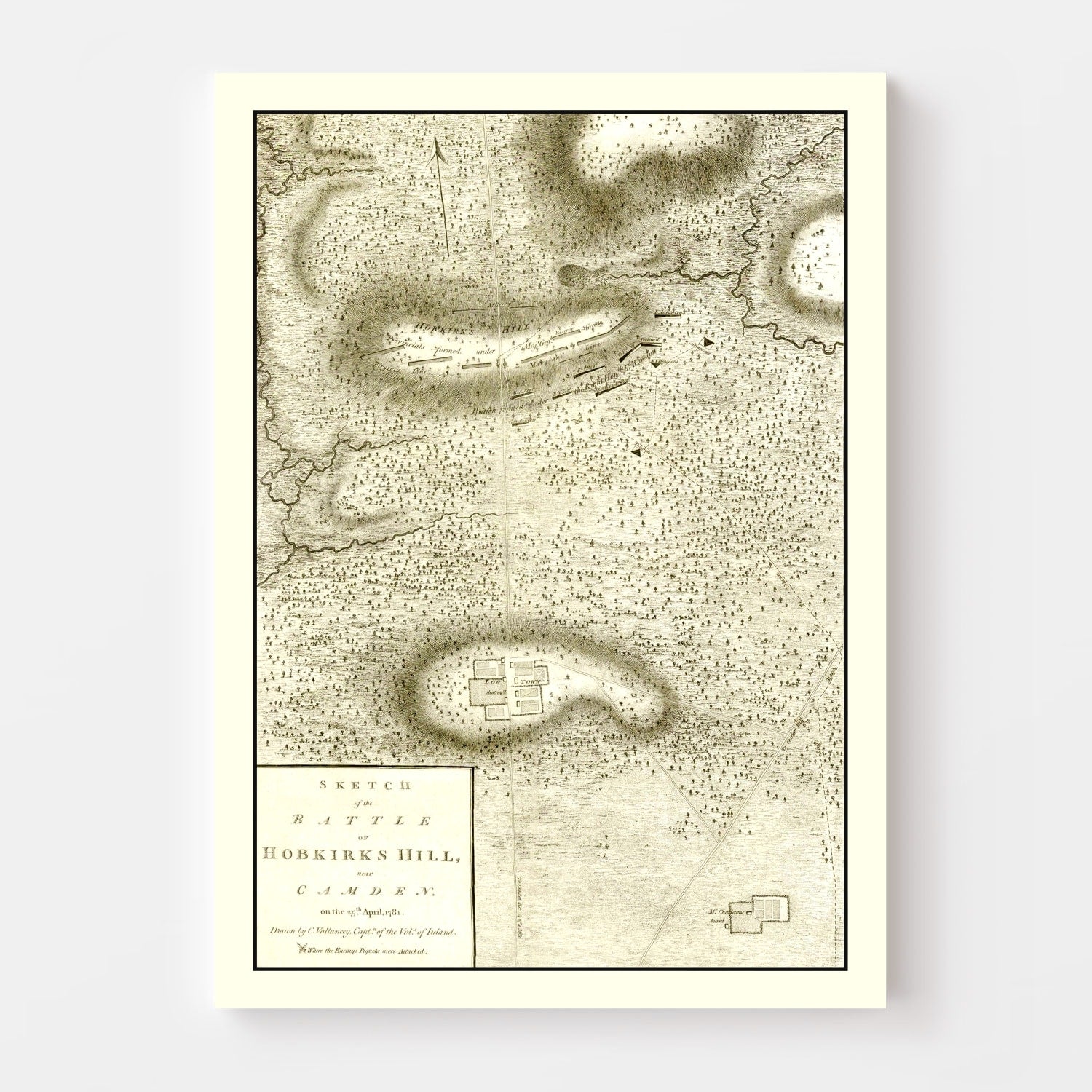 Vintage Battle of Hobkirks Hill Map 1794