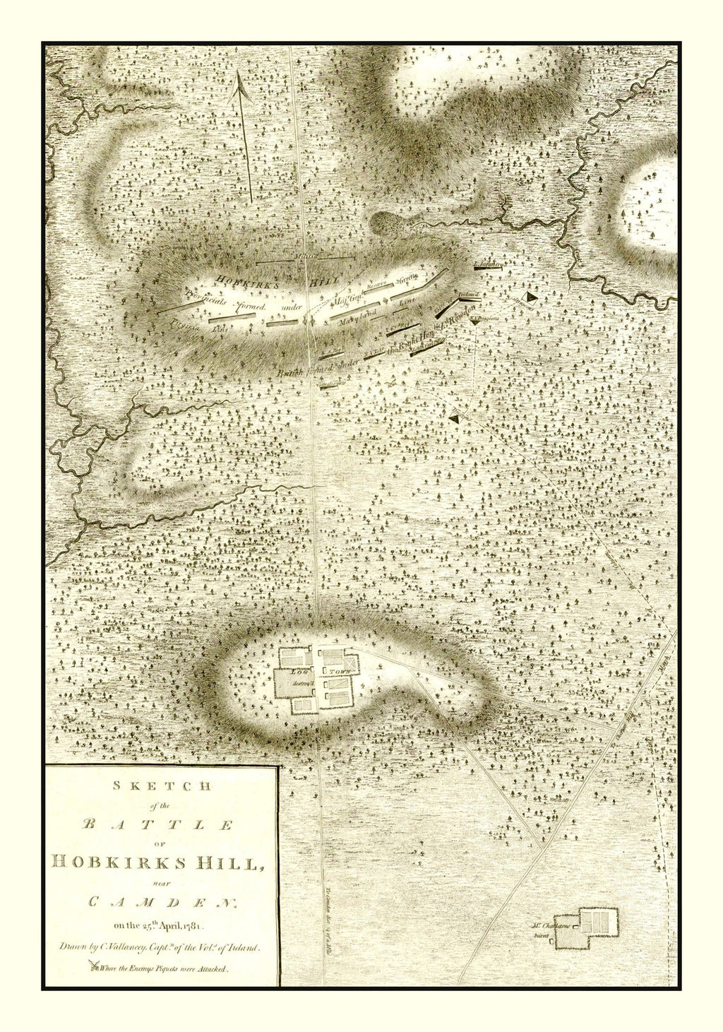 Vintage Battle of Hobkirks Hill Map 1794
