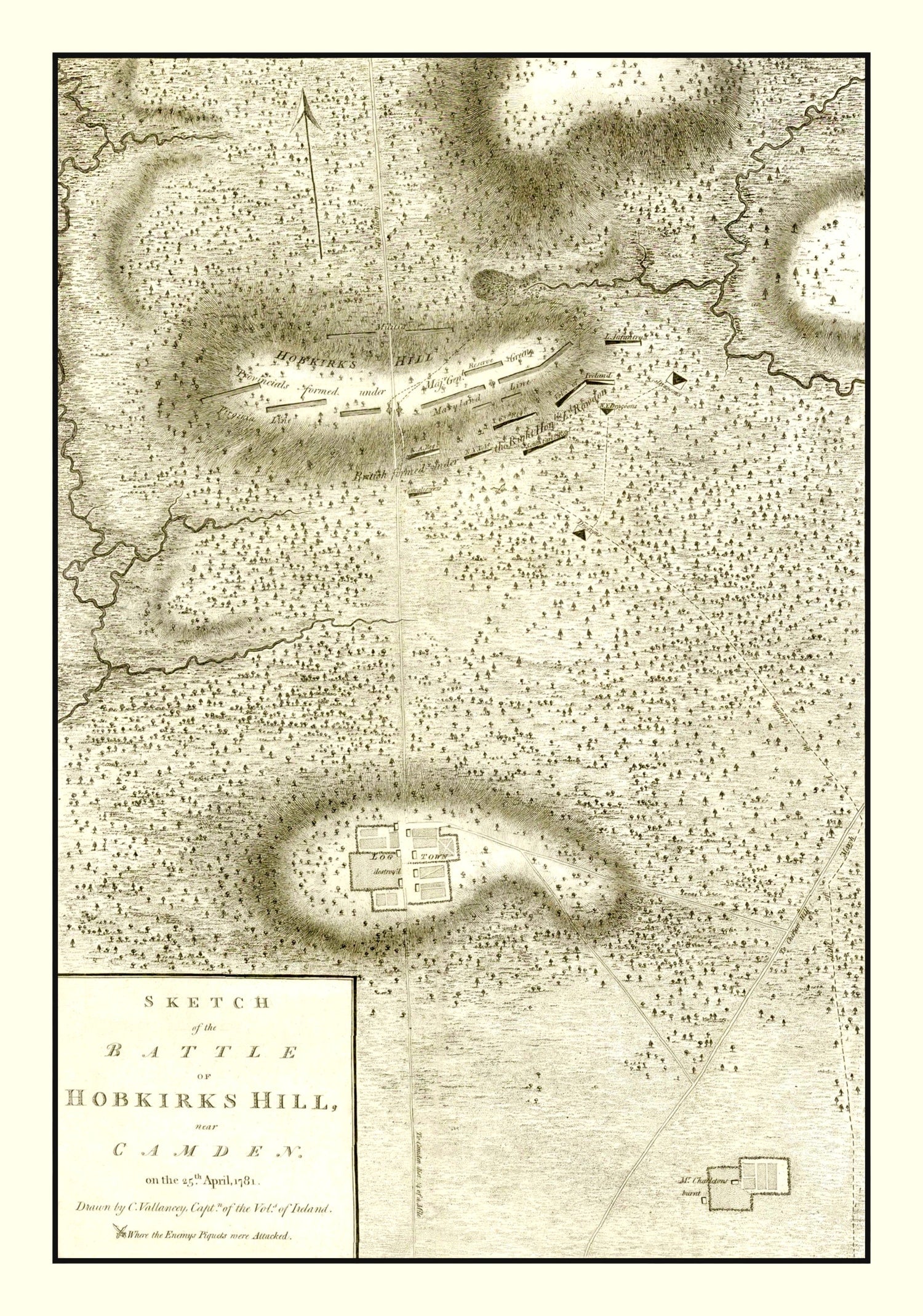 Vintage Battle of Hobkirks Hill Map 1794
