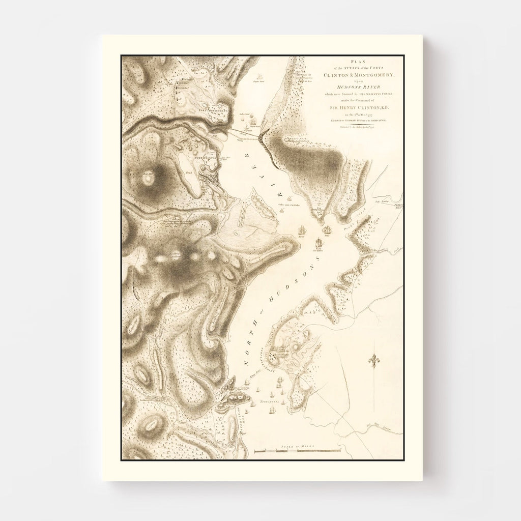 Vintage Attack of Fort Clinton & Fort Montgomery Map 1794