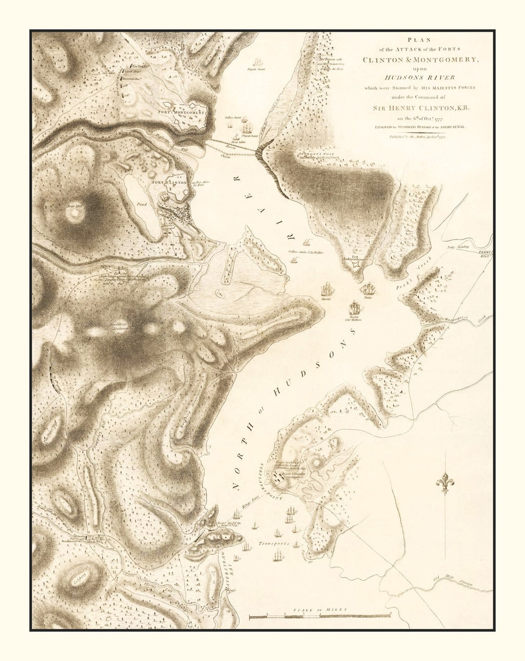 Vintage Attack of Fort Clinton & Fort Montgomery Map 1794
