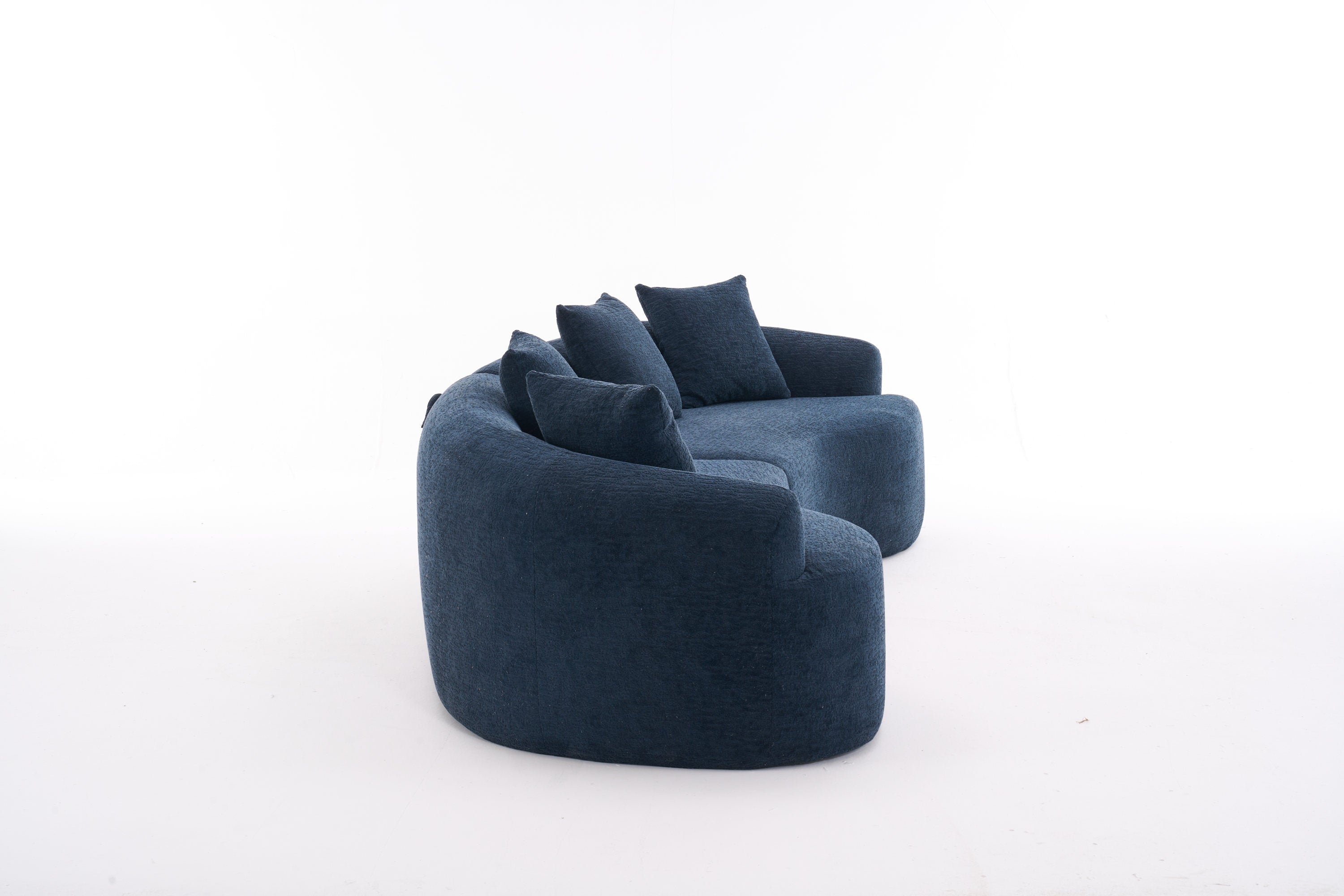 Compression Sponge Sofa Blue Curved Modular Sectional, 30D High-Density Chenille Sleeper Couch for Apartment, Living Room,110'L