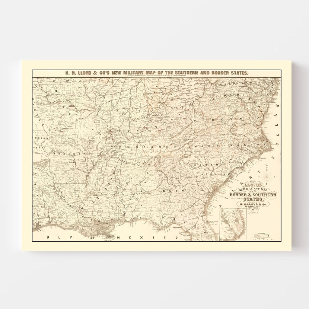 Vintage Military Map of the Southern United States 1861