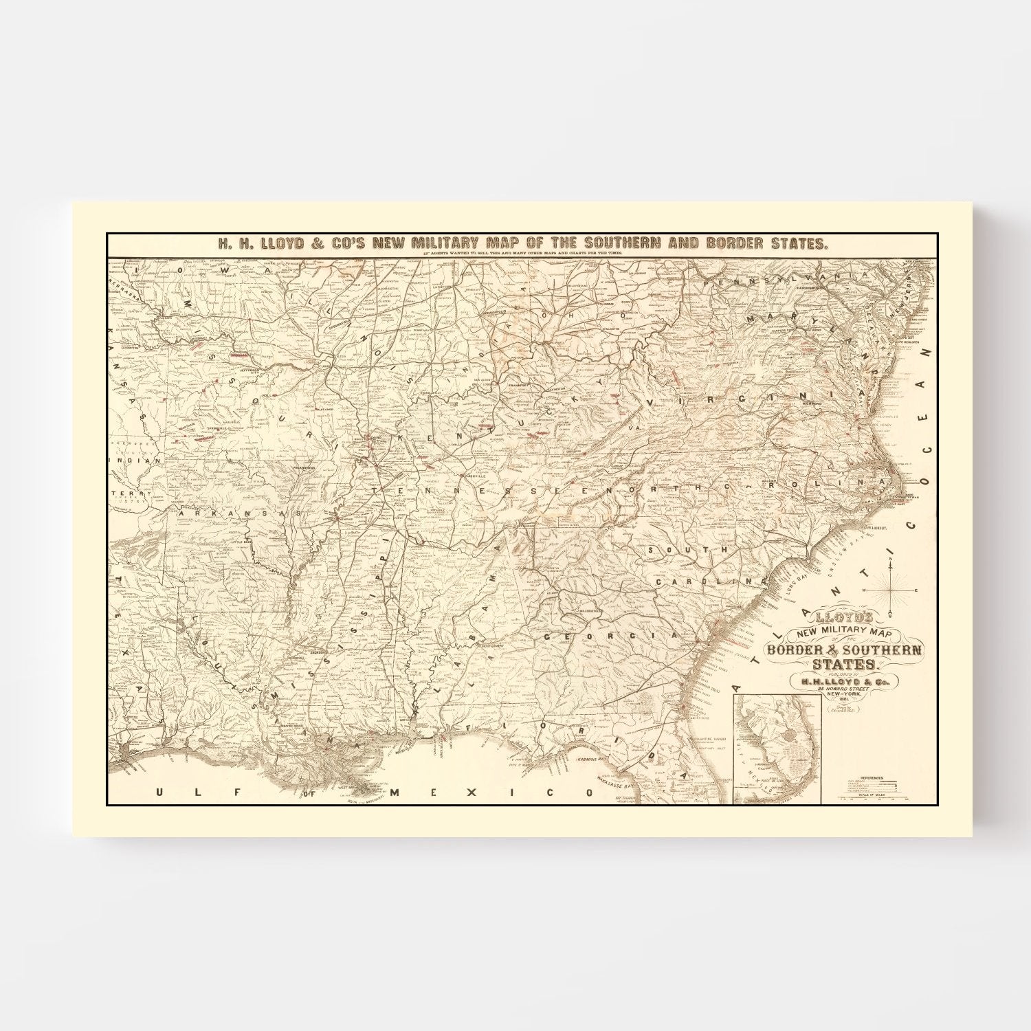 Vintage Military Map of the Southern United States 1861