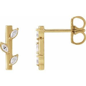 14K Yellow Gold 1/10 CTW Natural Diamond Floral Bar Earrings