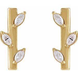 14K Yellow Gold 1/10 CTW Natural Diamond Floral Bar Earrings – image 2