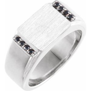 14K White Gold 1/10 CTW Natural Black Diamond Signet Ring