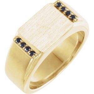 14K Yellow Gold 1/10 CTW Natural Black Diamond Signet Ring