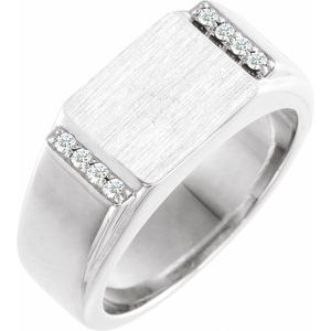 10K White Gold 1/10 CTW Natural Diamond Signet Ring