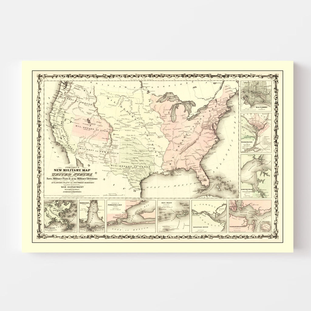 Vintage Military Map of the Southern Harbors 1861
