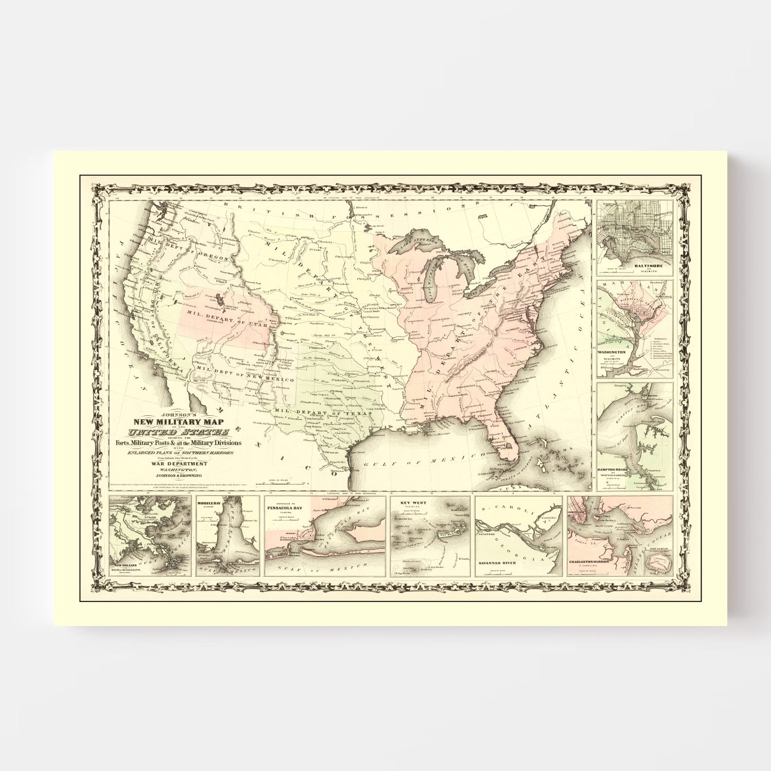 Vintage Military Map of the Southern Harbors 1861