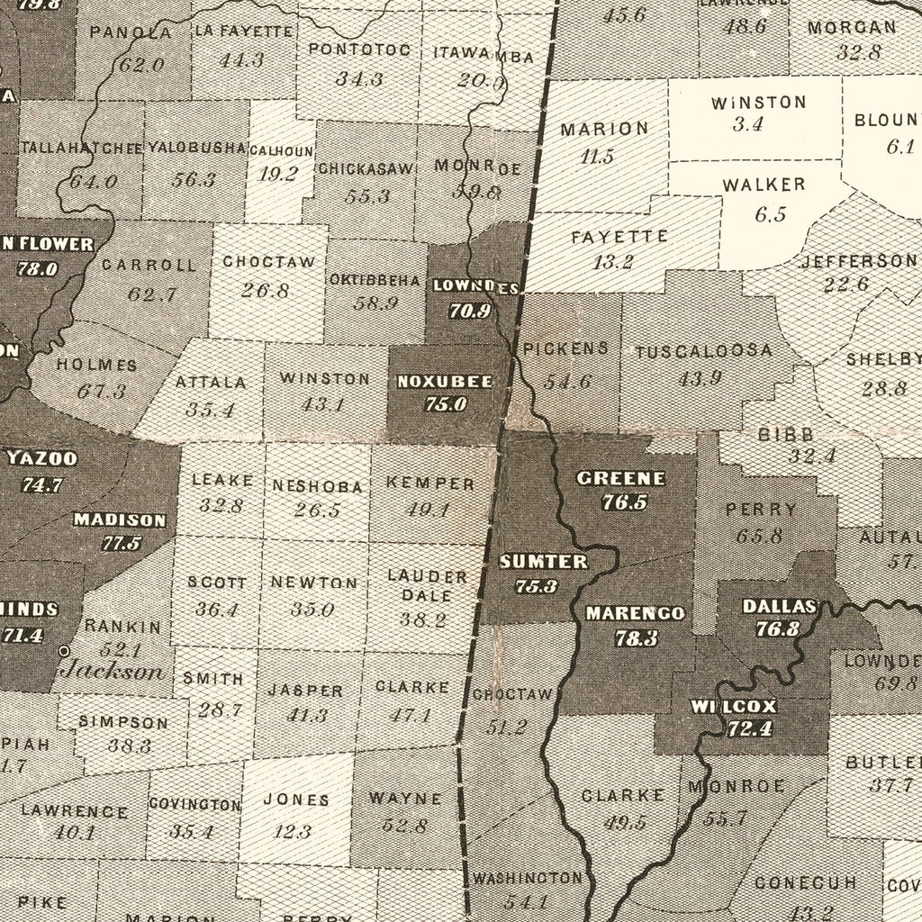 Vintage Map of Slaves in the Southern States 1861