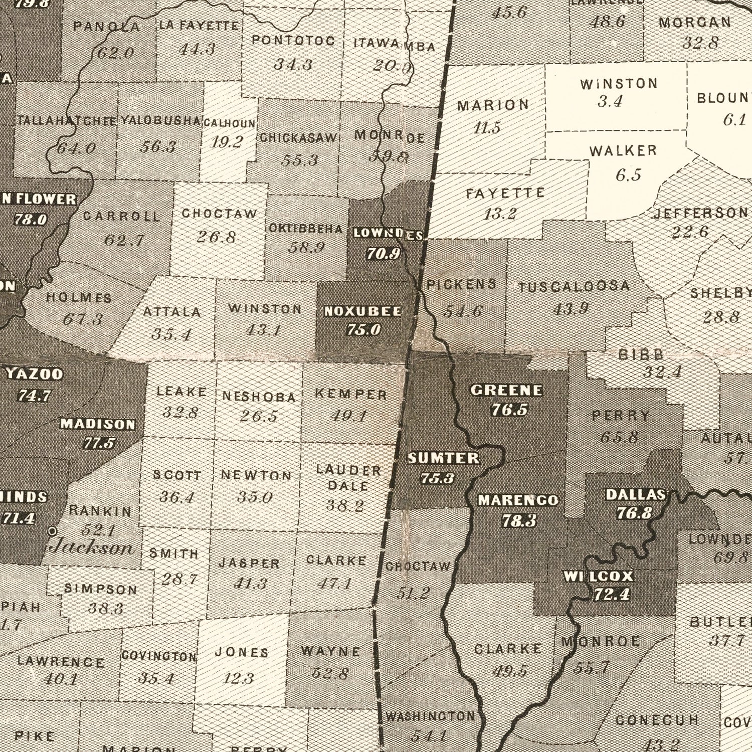 Vintage Map of Slaves in the Southern States 1861