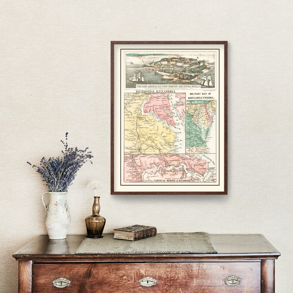 Vintage Fortress Monroe Map 1861