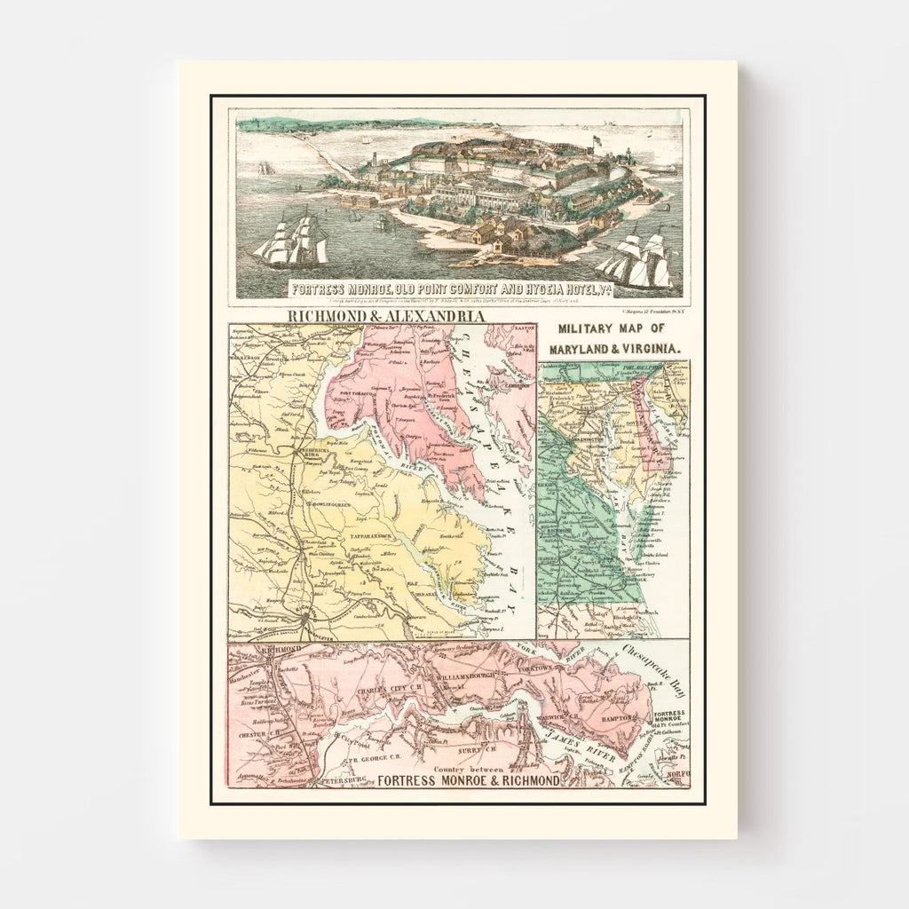 Vintage Fortress Monroe Map 1861
