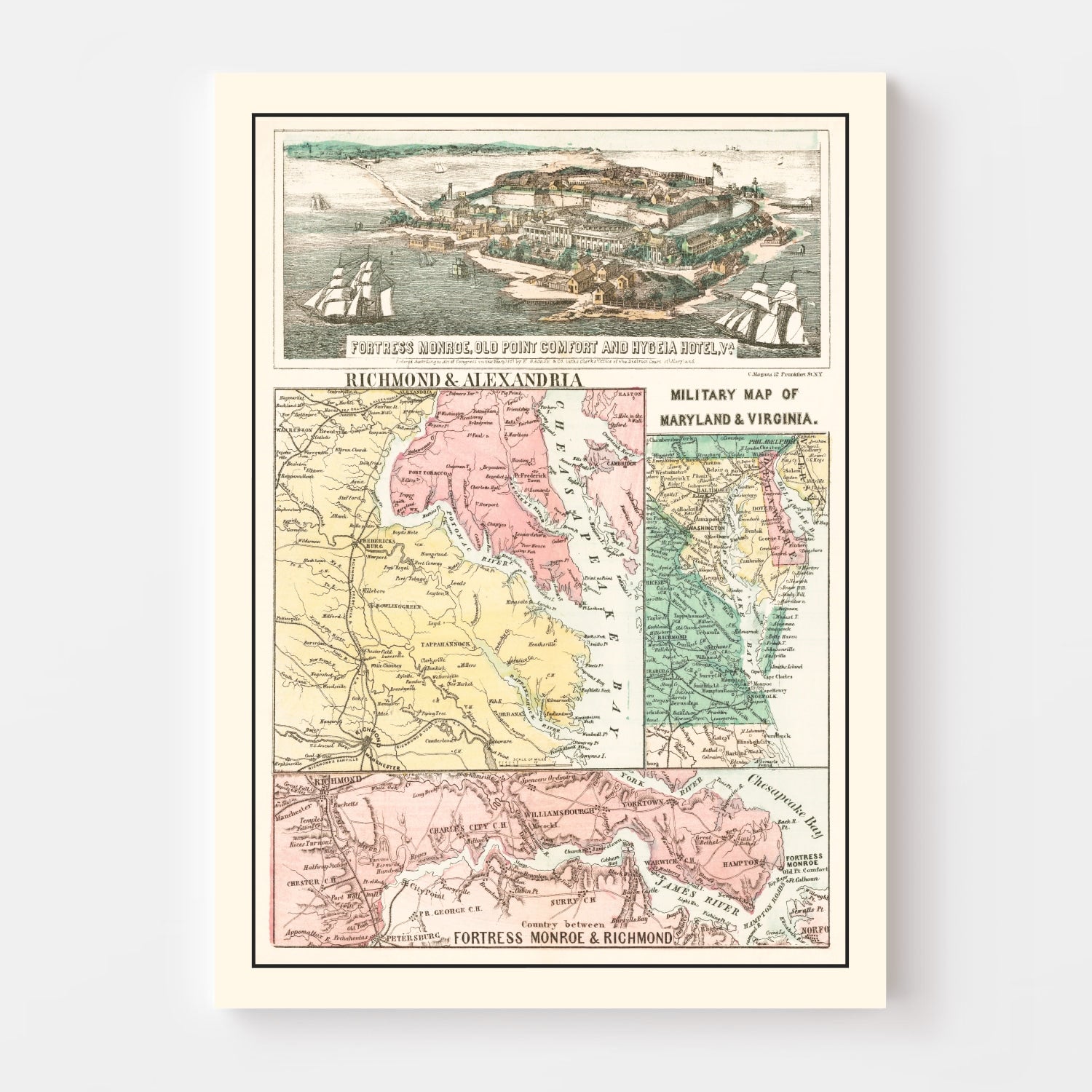 Vintage Fortress Monroe Map 1861