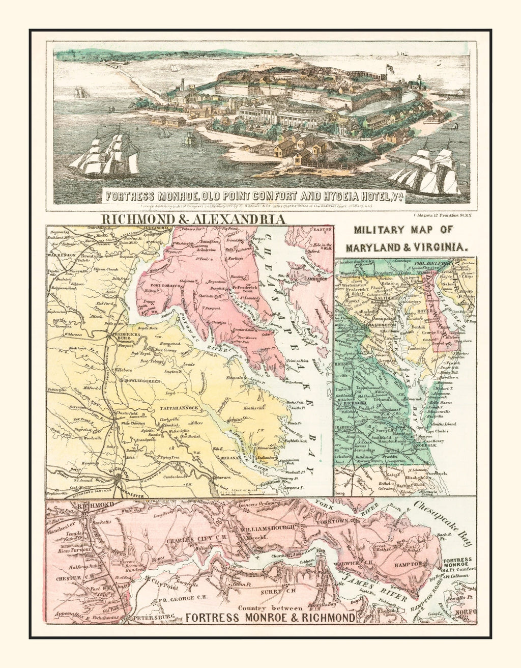 Vintage Fortress Monroe Map 1861