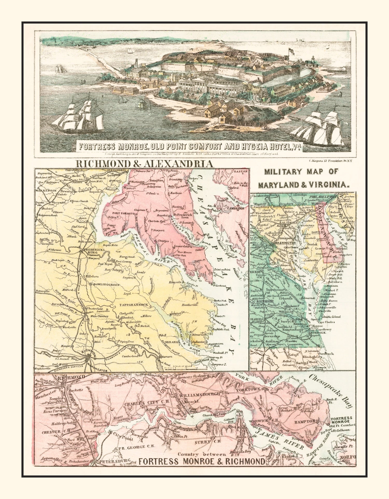 Vintage Fortress Monroe Map 1861