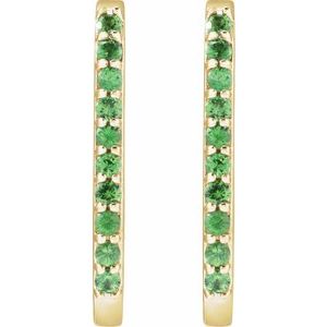 14K Yellow Gold Natural Tsavorite Garnet 20 mm Hoop Earrings