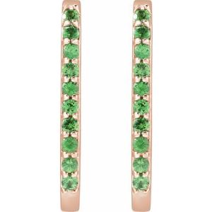 14K Rose Gold Natural Tsavorite Garnet 20 mm Hoop Earrings