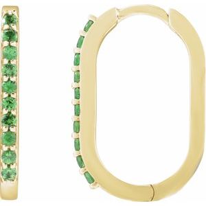 14K Yellow Gold Natural Tsavorite Garnet 20 mm Hoop Earrings