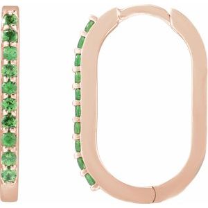 14K Rose Gold Natural Tsavorite Garnet 20 mm Hoop Earrings