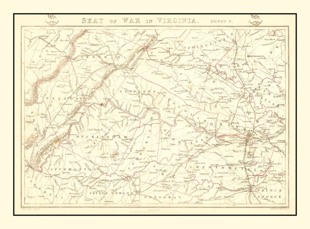Vintage Map of the Seat of War in Virginia 1863