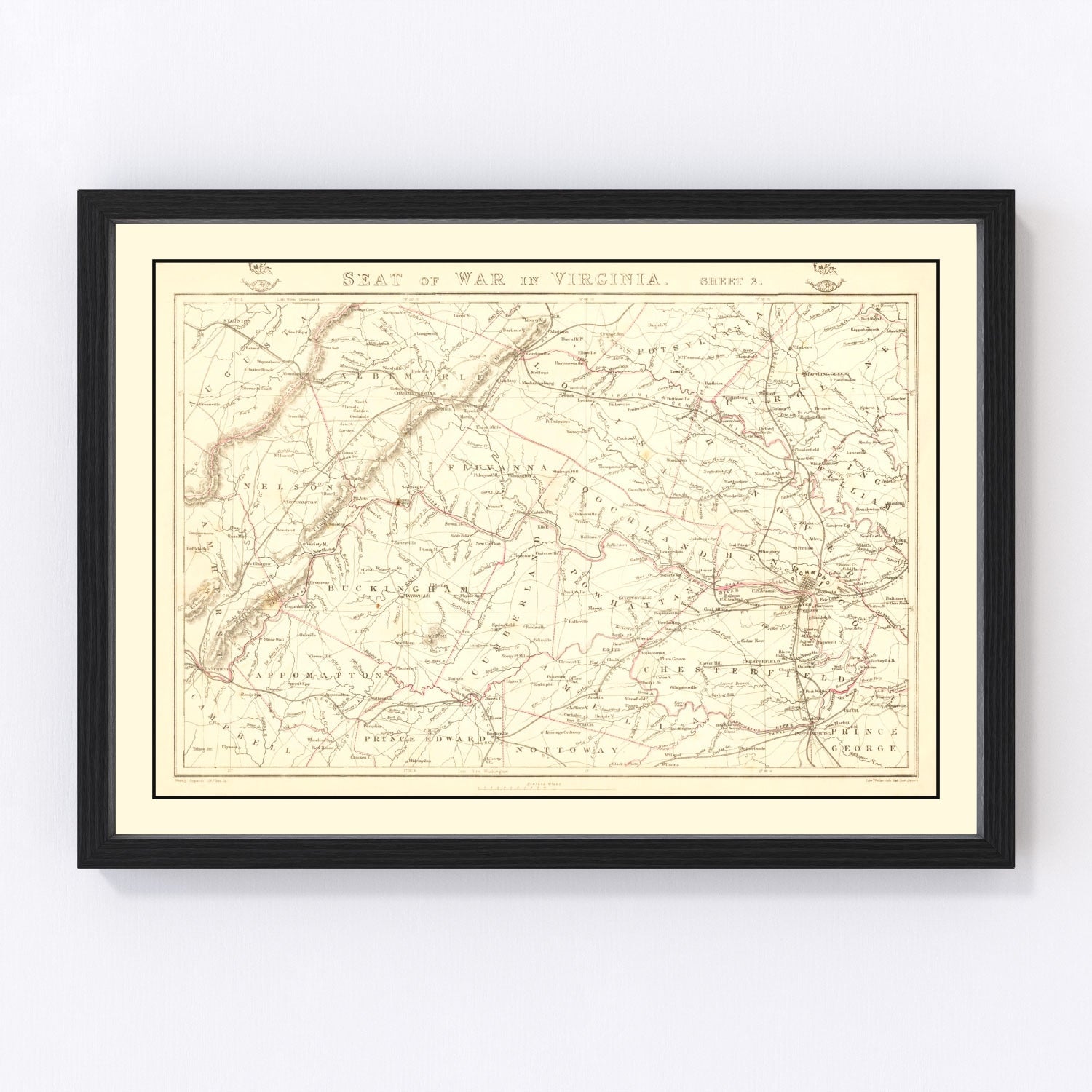 Vintage Map of the Seat of War in Virginia 1863