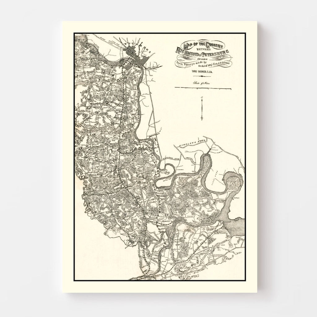 Vintage Map of Richmond & Petersburg, VA 1864