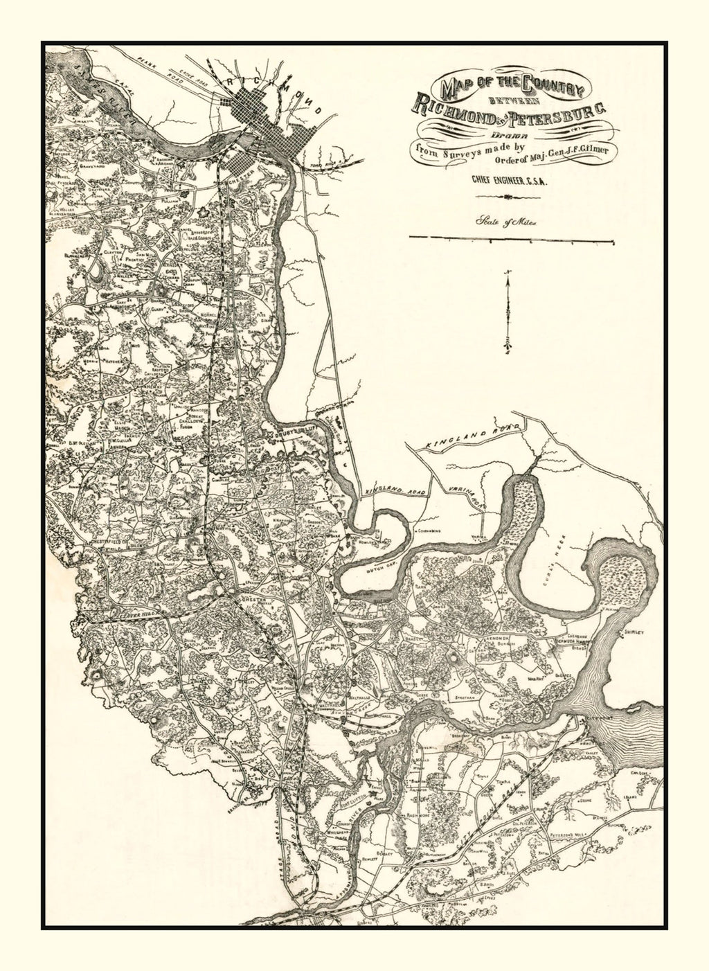 Vintage Map of Richmond & Petersburg, VA 1864