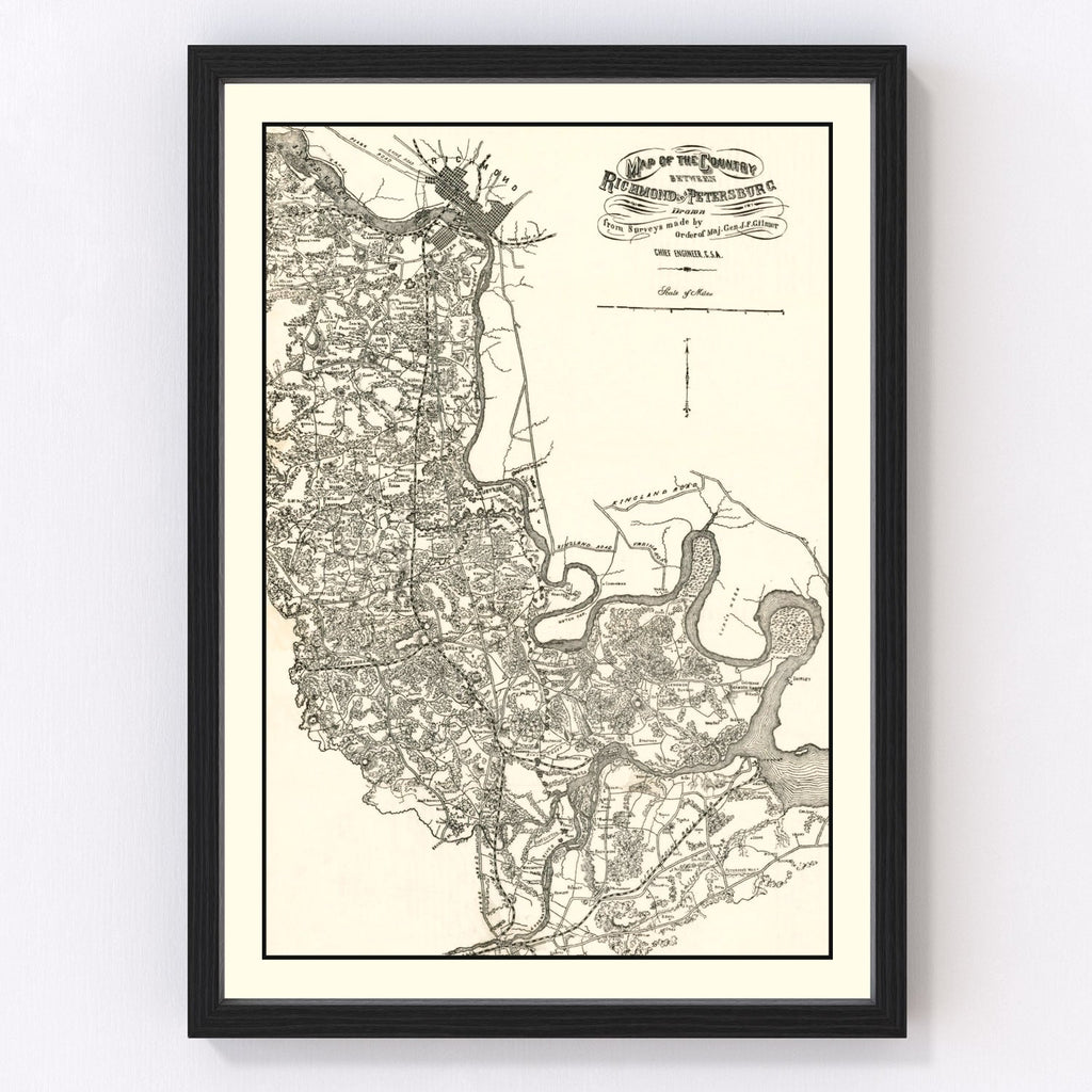 Vintage Map of Richmond & Petersburg, VA 1864