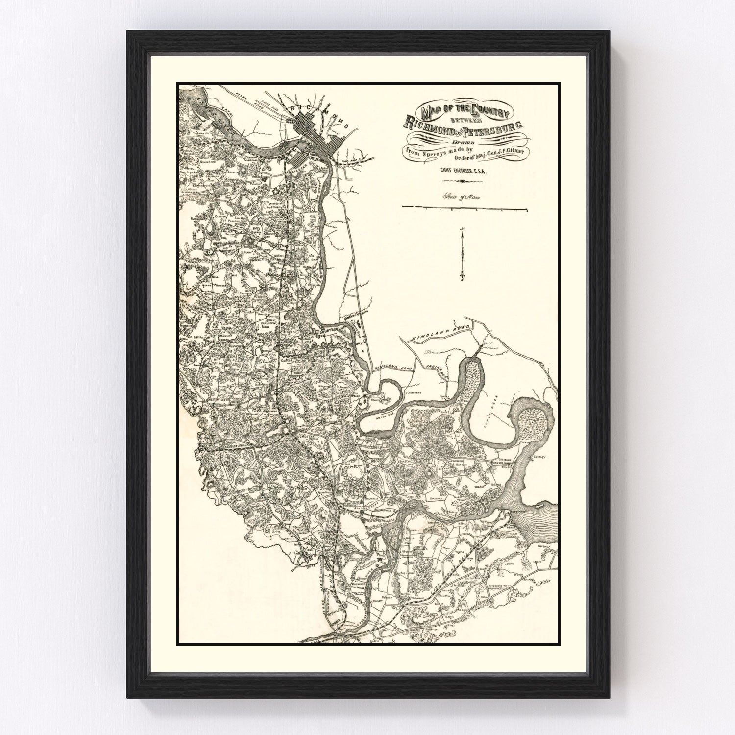 Vintage Map of Richmond & Petersburg, VA 1864
