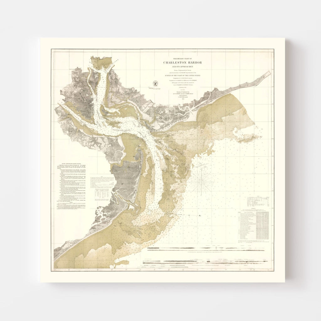 Vintage Charleston Harbor Map 1864