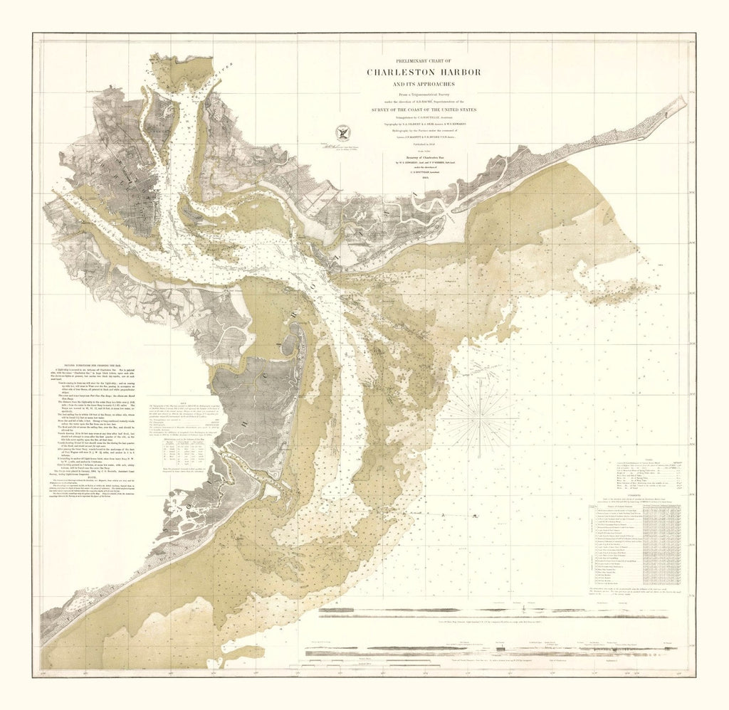 Vintage Charleston Harbor Map 1864