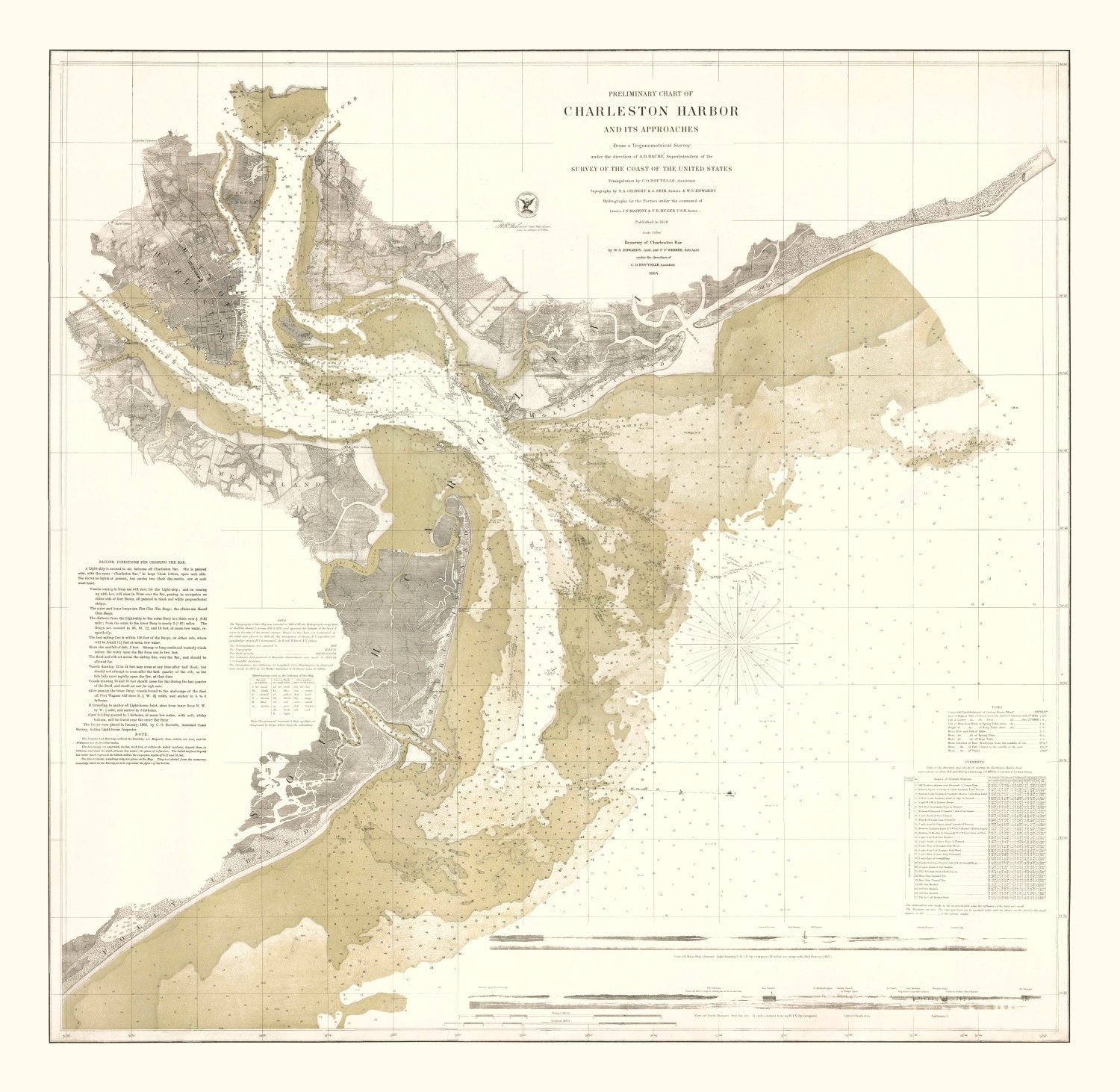Vintage Charleston Harbor Map 1864