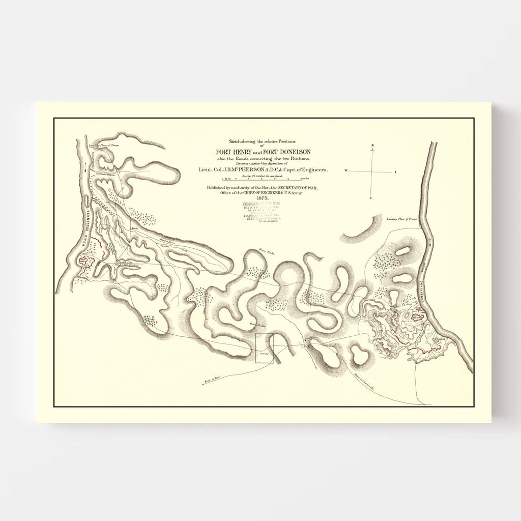 Vintage Fort Henry & Fort Donelson Map 1875