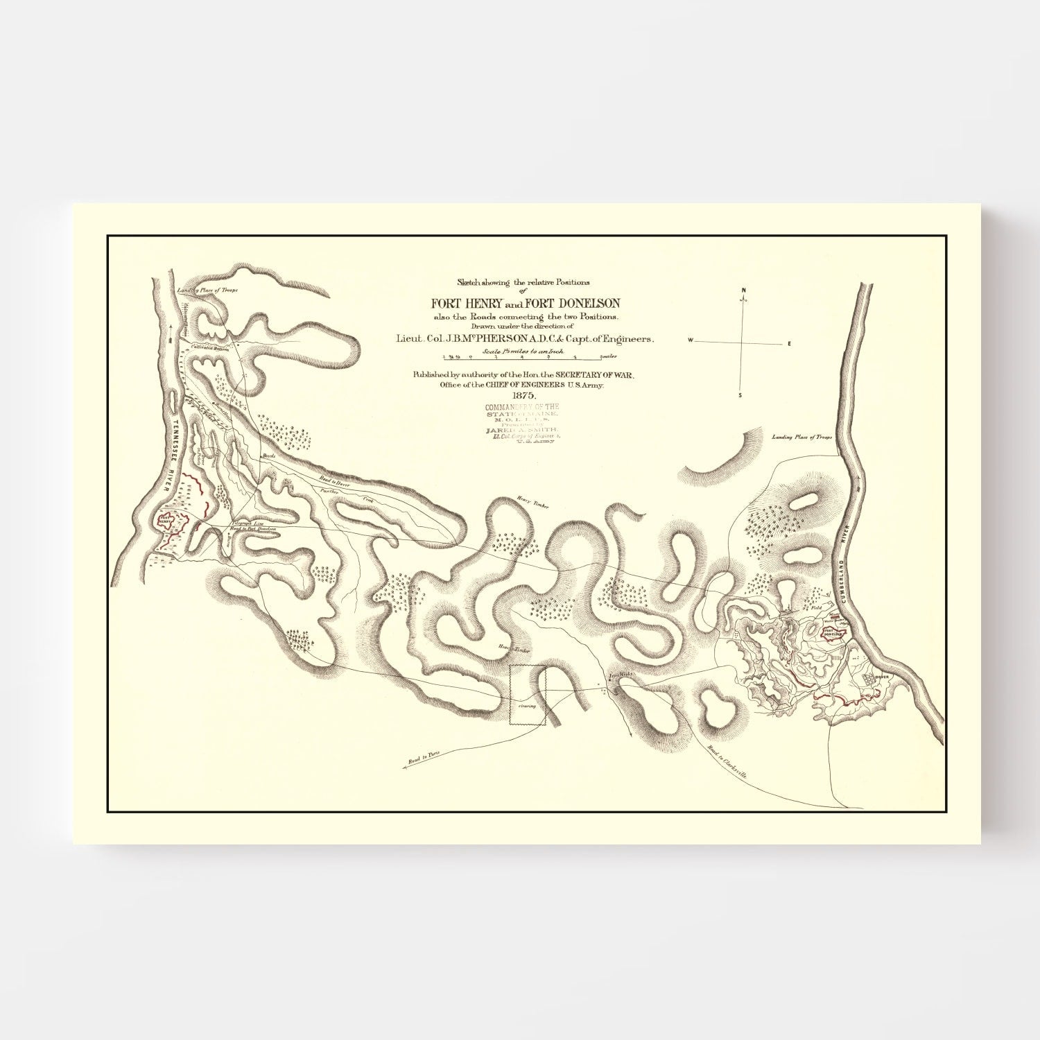 Vintage Fort Henry & Fort Donelson Map 1875