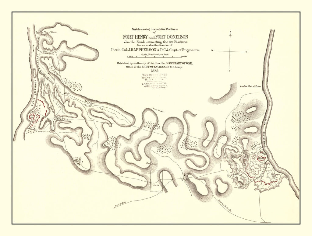 Vintage Fort Henry & Fort Donelson Map 1875