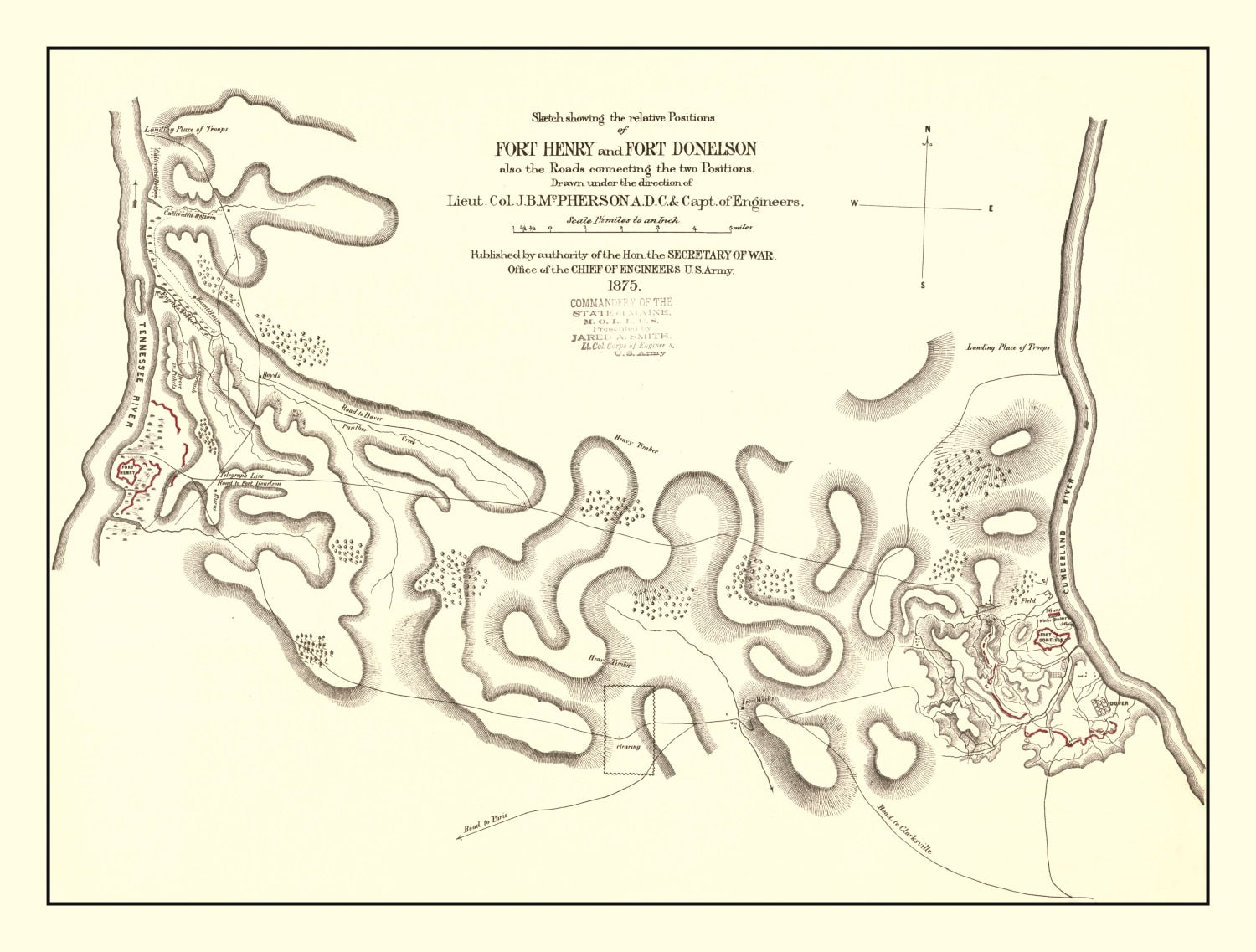 Vintage Fort Henry & Fort Donelson Map 1875